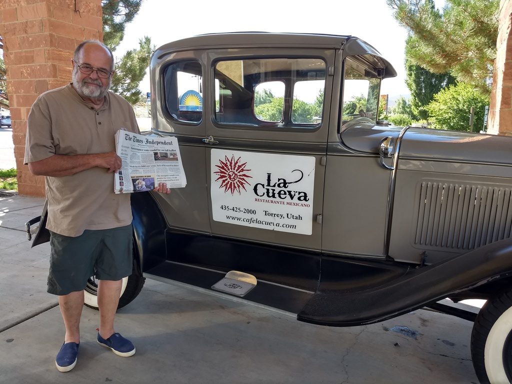 Clark was my Mentor when I worked as the Area Supervisor for a local publisher. Now, once a week, Clark delivers a few newspapers to Teasdale's Hotel, gas stations, shops. The Times - Independent was opened approximately 160 years by Clark's uncle and still own by the Taylor Family in Moab. 