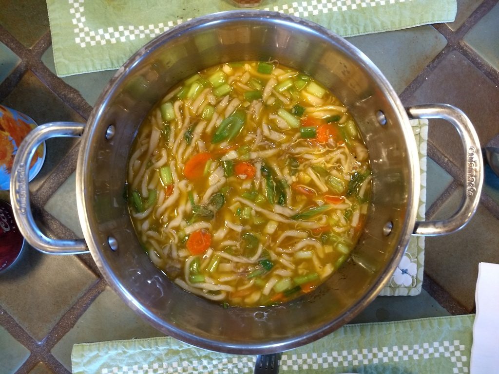 I had to show my appreciation as well as addressing our growling hunger, I and Teri made home made pull noodles soup. It was so good!